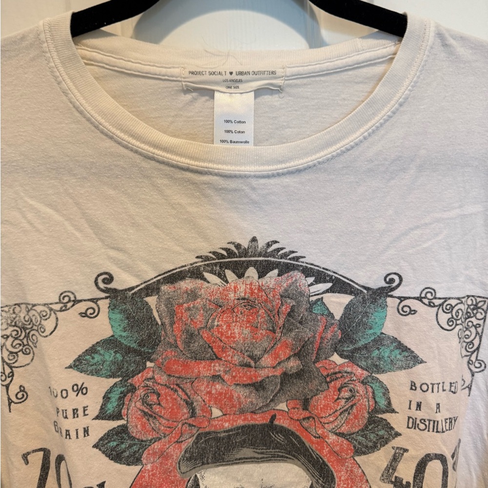 Urban Outfitters Skull & Rose Graphic Tee - White Red Green Print One Size - Picture 5 of 11